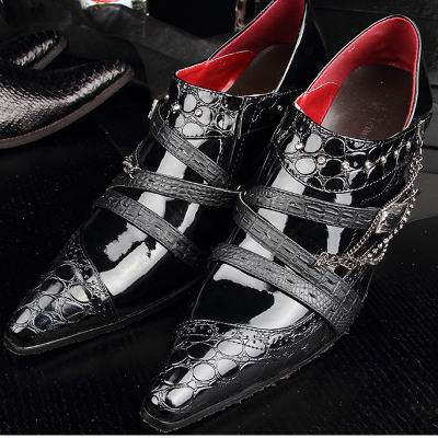 

Mens Pointed Toe Black Patent Leather Shoes With Strap Increasing Heeled Shoes Fashion Casual Dress Shoes For Party 37-45