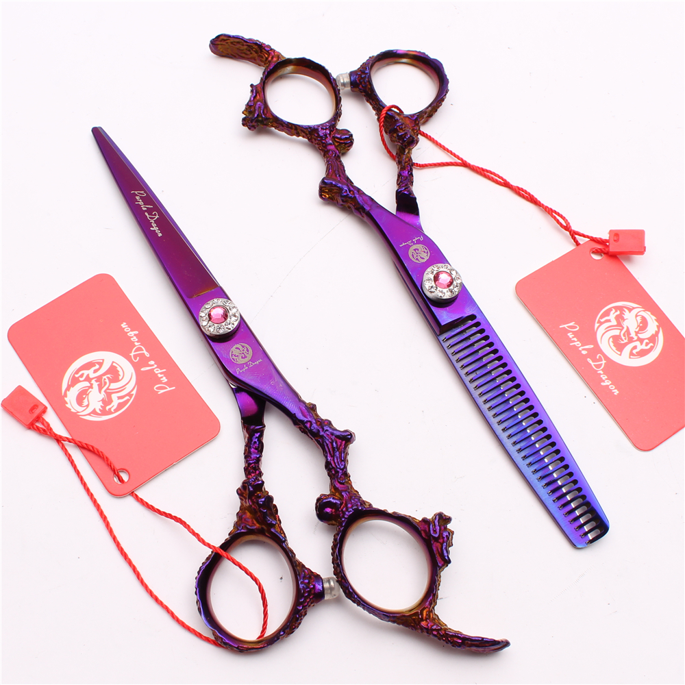 

Z9005 6" JP 440C Pink Gem Purple Dragon Handle Professional Human Hair Scissors Cutting or Thinning Shears Barber"s Hairdressing Style Tool