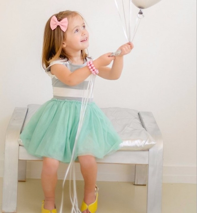 

Fairy Princess Dresses Short Sleeve Striped Tulle Dress European Children Clothing Girl Party Dress Kids Dresses K7598, Green