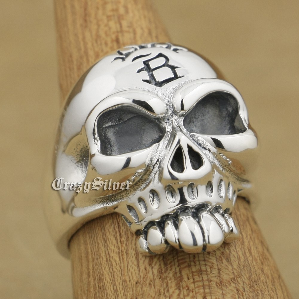

925 Sterling Silver Huge Skull Mens Biker Rocker Punk Ring 9W022 US Size 7 ~ 15