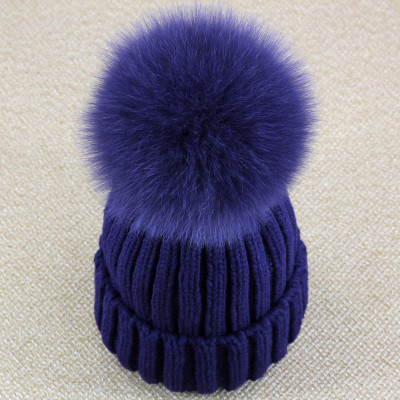 

Wholesale-Real Fox Fur Pom Pom Women Beanie Hat Hat With Pompom Ball Real Raccoon Fur Pompon Knit Bobble Hat Couple Ski Cap, Raccoon dark gray