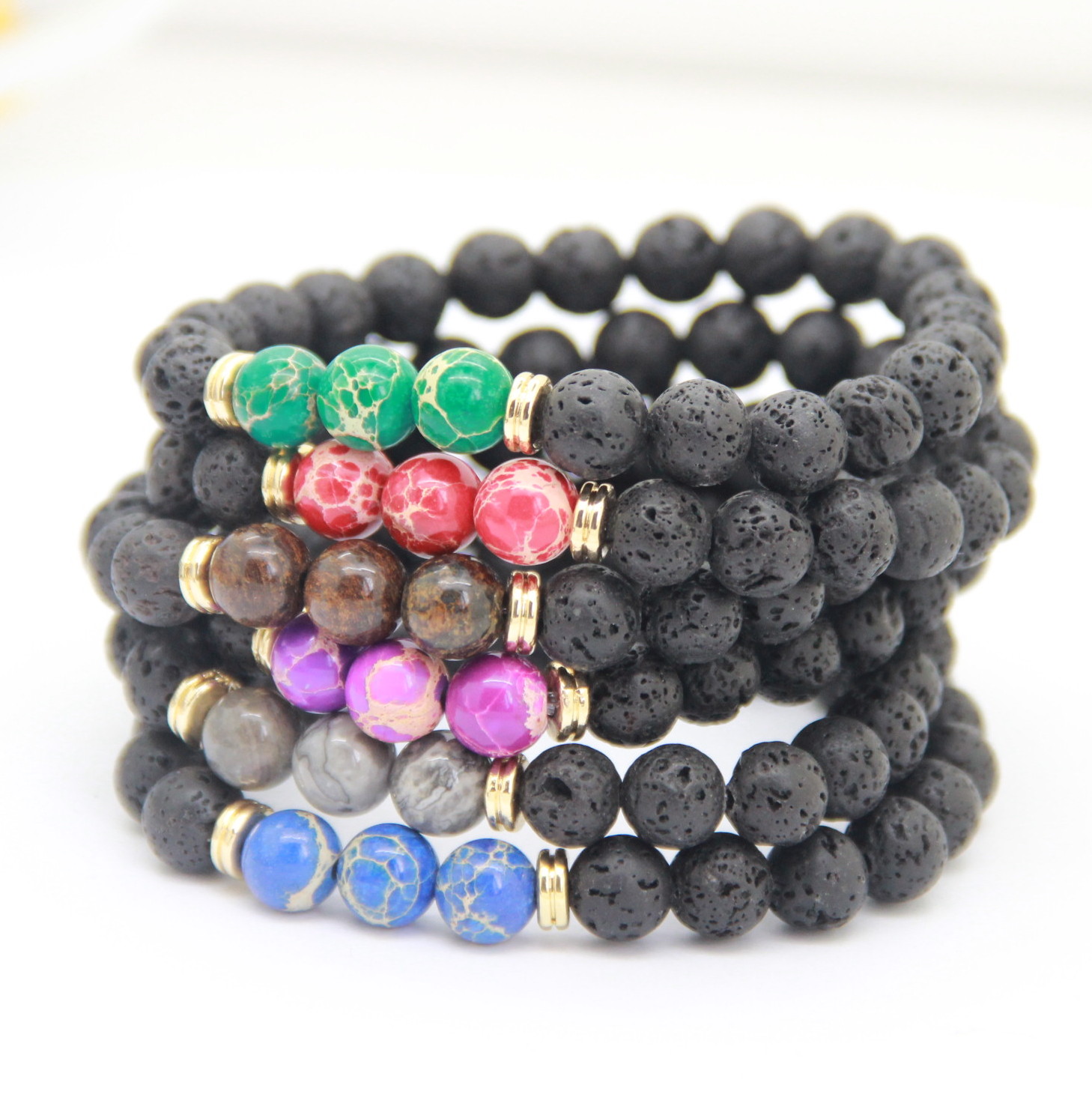 

New Couple Bracelet High Quality Black Lava Stone Jewelry Sea Sediment Imperial Beads Stretch women & Mens Energy Yoga Gift Bracelets