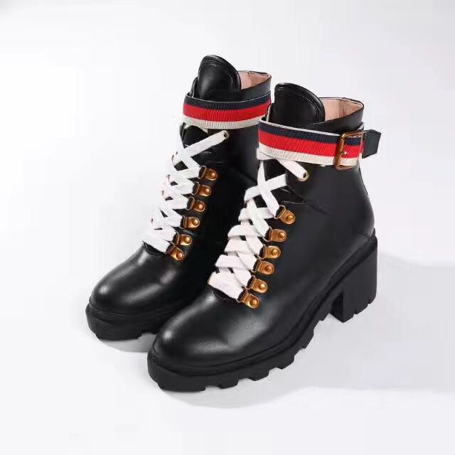 

sale! free ship! u754 black genuine leather lace up boyish short boots golden buckles, Black/ ask size first