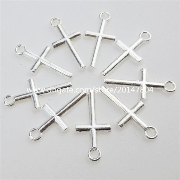 

12895 100PCS Alloy Silver Color Religious Mini Cross Pendant Charms