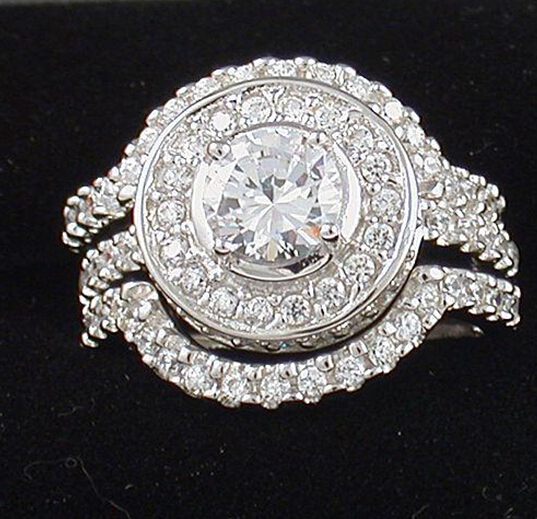 

Size 5-11 Round cut Jewelry 2ct sapphire 10kt white gold filled GF Simulated Diamond Wedding Engagement 3 in 1Band Bridal Ring lovers gift