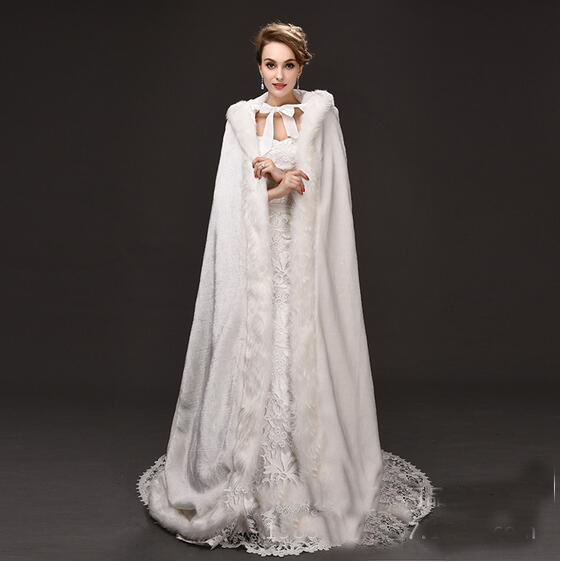 

2017 New Cotton Long Marching White/Ivoey Bridal Cloak Hooded Wool Bridal Bolero Floor Length Wedding Coat For Bride