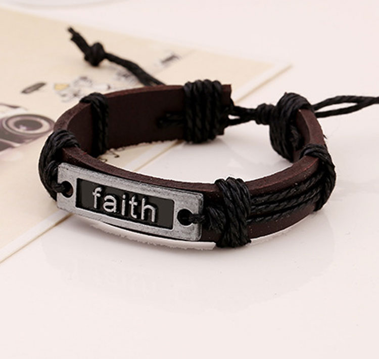 Borwn en cuir Borwn Corde en cuir bracelets de charme de foi tress￩ pour les hommes bijoux Bangle250j