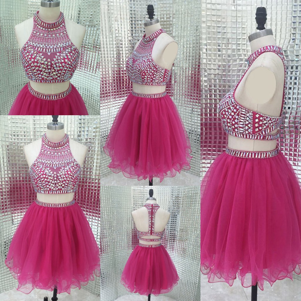 

Sparkly Two Piece Homecoming Dresses Vintage Fuchsia Beading Short Sweet Sixteen Juniors Ball Gowns Cheap Party Weddings Guest Dress LX282, Burgundy