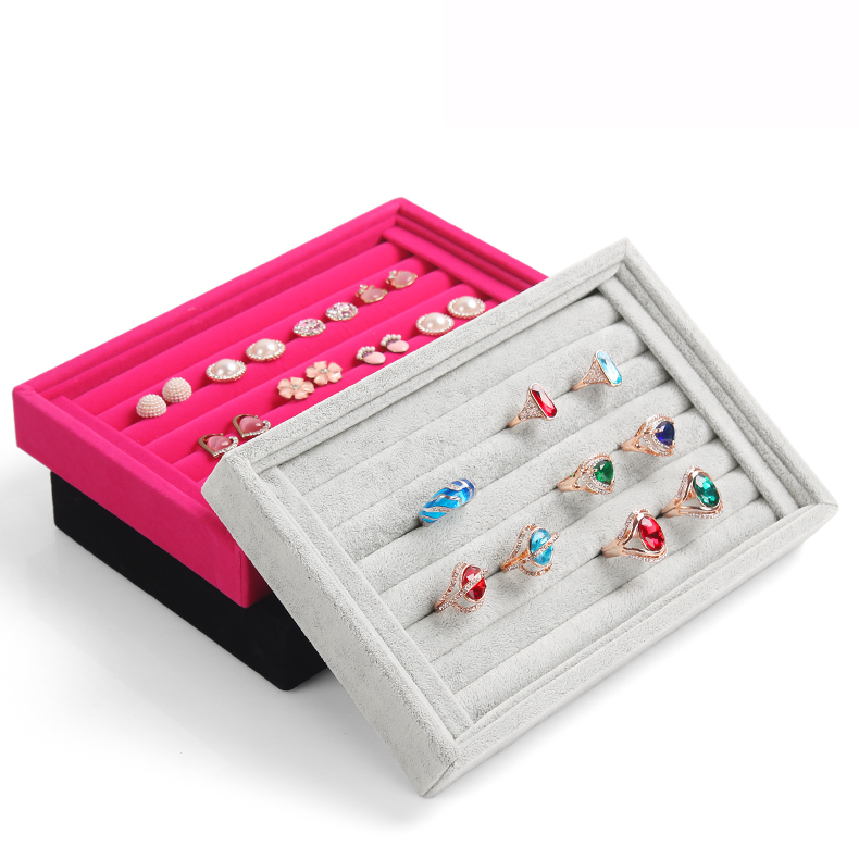 

Free Shipping,L22.5 * W14.5 * H3cm Wholesale New Gray red black color Jewelry Rings Display Show Case Organizer Tray Box