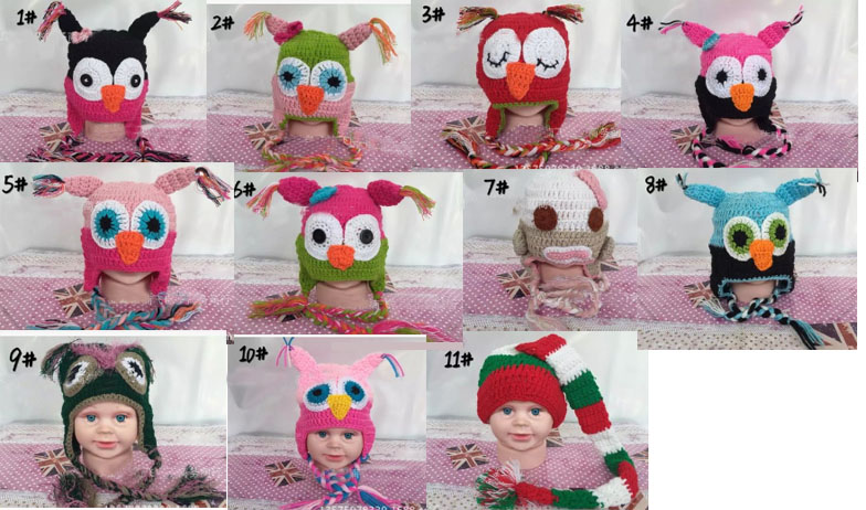 

WINTER Hot sales Baby hand knitting owls hat Knitted hat Children's Caps 11 Color crochet hats for kids BOY AND GIRL HAT FREE SHIPPING, Random