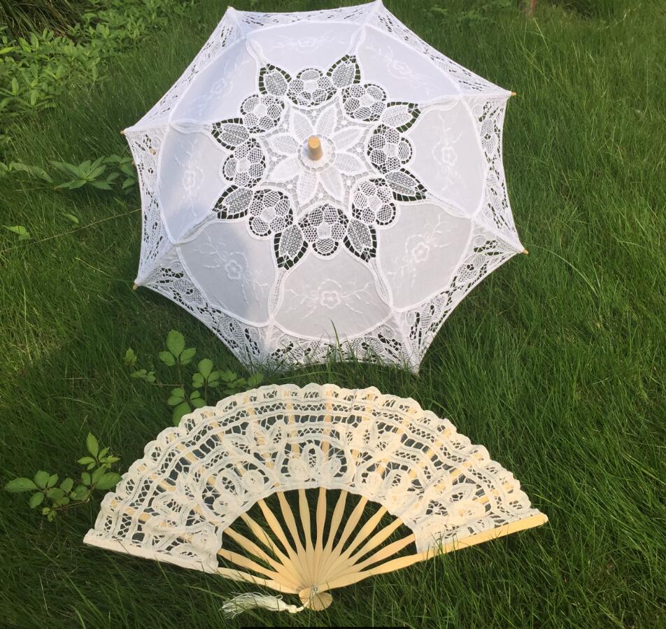 

Cotton Lace Fans & Parasols Bridal Wedding Parasol Fans Handmade craft umbrella Diameter 60cm Cotton Lace wedding favor decoration