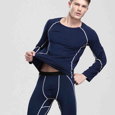

SB8001 Polyester Silk Men Long Johns Thermal Underwear Sets Suits Fashion O-Neck Sleepwear Suit for man Superbody, Sky blue