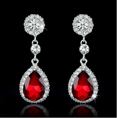 Fashion Womens Earrings Crystal Rhinestone Silver Plated Solid Color Teardrop Hanging Dangling Earrings Jewelry Gifts