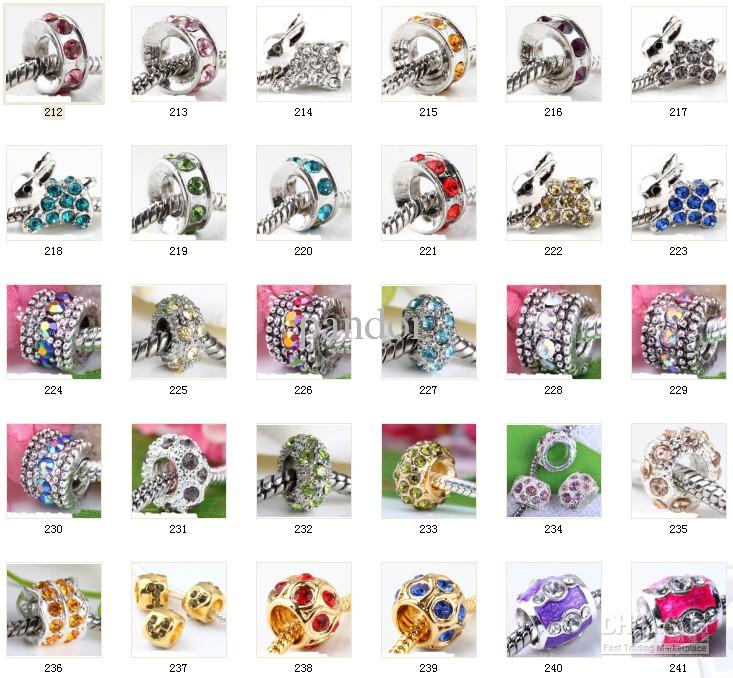 

Fits pandora silver plated charms Big Hole Loose beads with Crystal For European DIY Charm Bracelet Jewelry 500pcs mix Free shipping