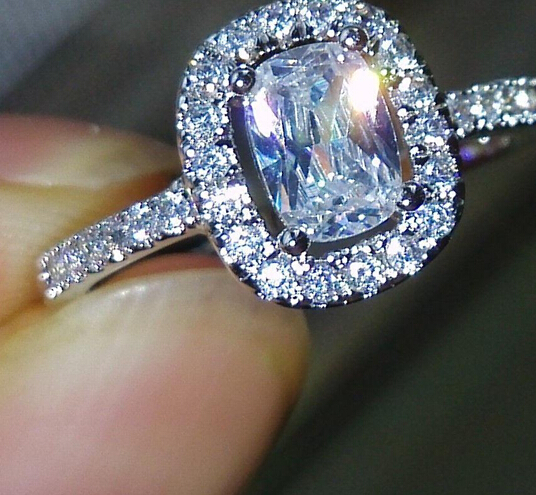 

Size 5/6/7/8/9/10 Hot Sparkling PRINCESS CUT Topaz Diamonique 10KT White Gold Filled Wedding Ring for love gift