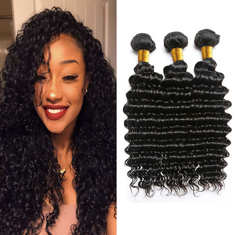 

Peruvian Deep Wave 100% Unprocessed Virgin Human Hair Extensions 3 Bundles Hair Weave Natural Color