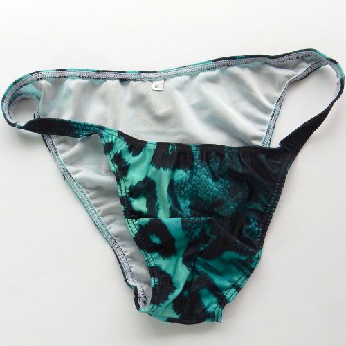 

Mens String Bikini Fashional Panties G3774 Front Pouch Moderate Back Tiger Fur Prints swimsuit fabric underwear, Black;brown