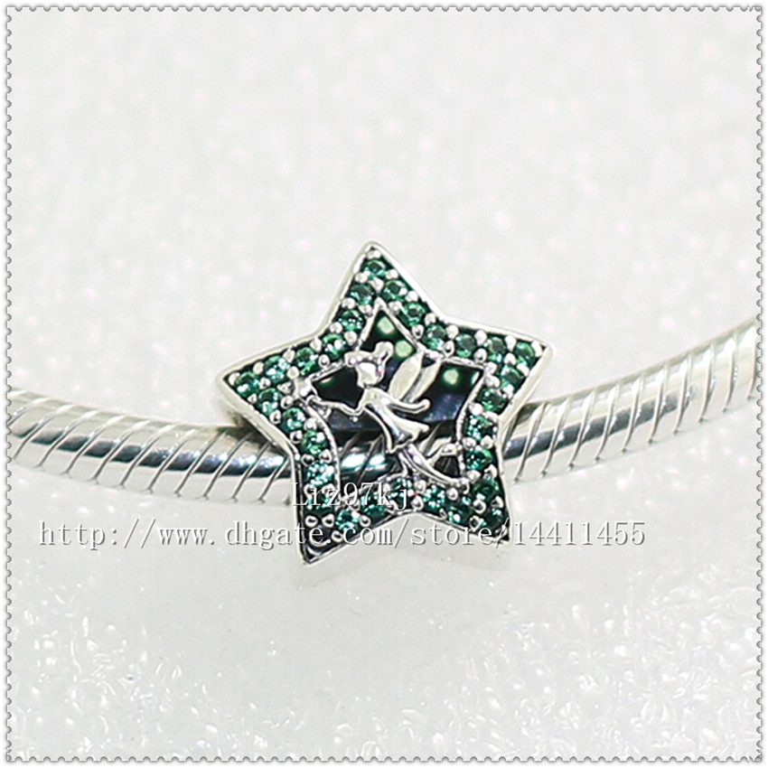 

New 925 Sterling Silver Tinker Bell Star Charm Bead with Teal Cz Fits European Style Jewelry Bracelets Necklace & Pendants, Black