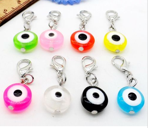 

100pcs/lot Mixed Turkish Evil Eye Charms lobster Clasp Dangle Charms pendant For Bracelet diy Jewelry Making findings Bead 32x11mm, Bronze;silver