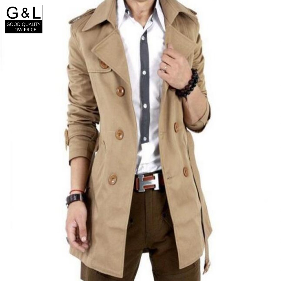 

Fall-High Quality Men Double Breasted Trench Coat Boys Cotton Outerwear Casual Coat Mens Jackets Windbreaker Mens Trench Coat For Man, Khaki