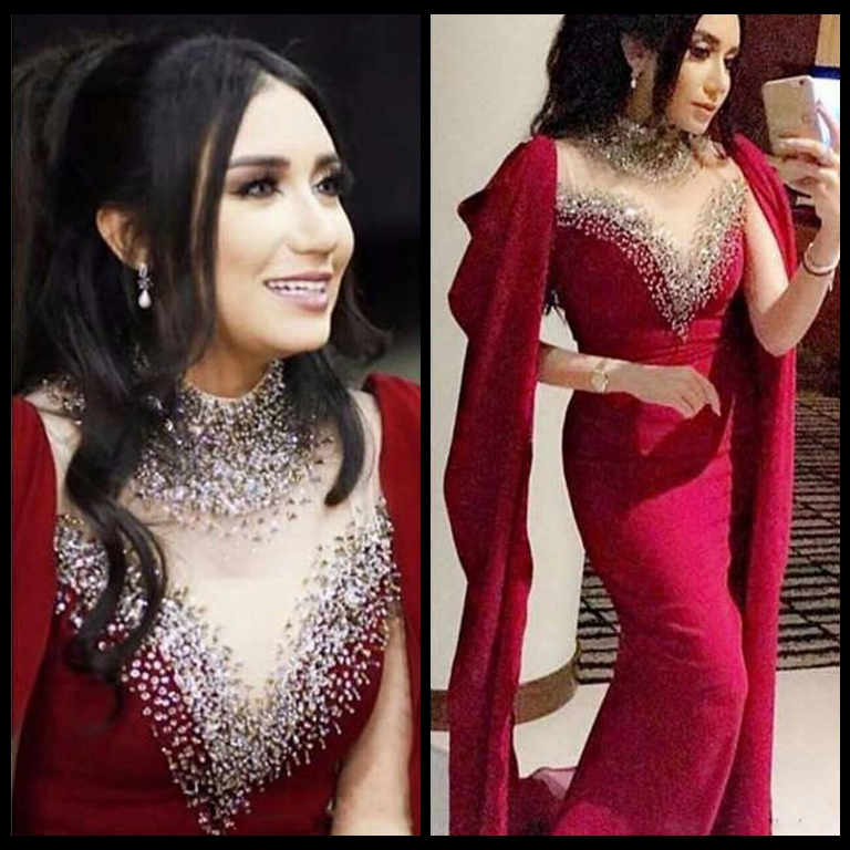 

Designer Saudi Arabic High Neck Prom Dresses Lebanon Beaded Crystal Sexy Dark Red Mermaid Long Vestidos Formal Evening Gowns, Hunter