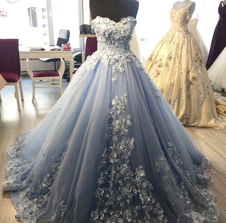 

Plus Size Ball Gown Evening Dresses Sweetheart Appliques Tulle Light Blue Corset Lace Up Prom Dresses Quinceanera Dresses Sweet 16 Gowns, Gold