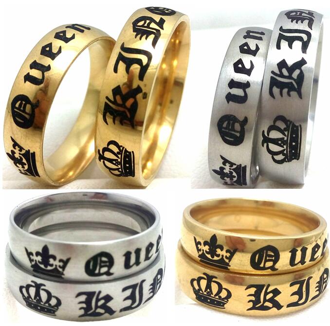 

Wholesale 50pcs Gold Silver MIX Wedding Rings For Lover HIS QUEEN And HER KING Stainless Steel King and queen Rings Engagement Party Jewelry
