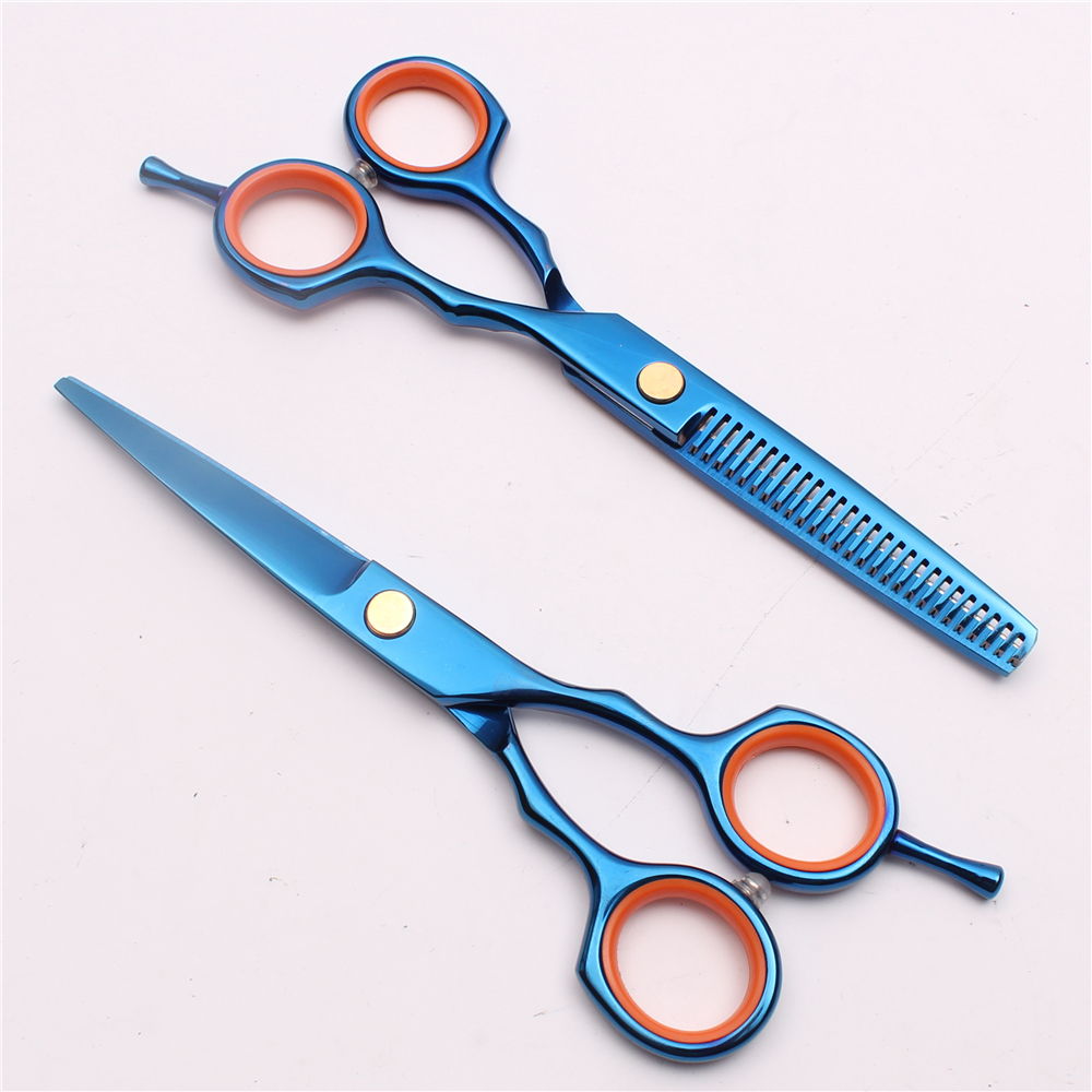 

5.5" 16cm JP 440C Blue Scissors Laser Wire Customized Logo Professional Human Hair Scissors Barber"s Hairdressing Shears Styling Tools C1004