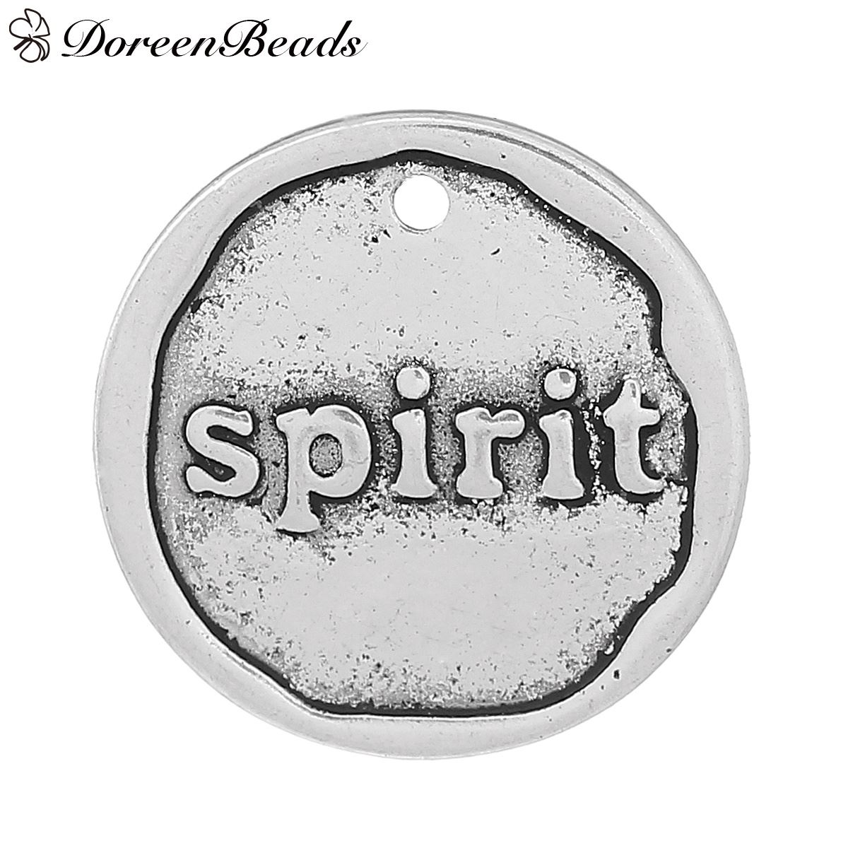 Pendentifs de charme en alliage de zinc métal rond message antique "Esprit" sculpté 20mm (6/8 ") Dia, 20 PCs 2016 nouvelle livraison gratuite fab