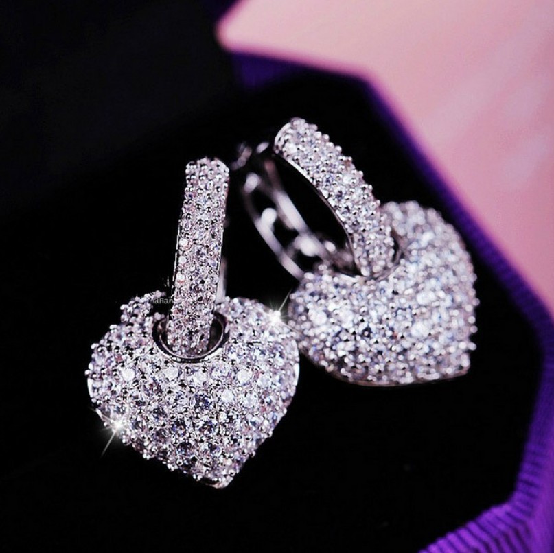 

925 Sterling Silver Austrian Crystal Earrings Heart Shape Stud Earrings For Women Zircon Earrings Jewelry For Wedding