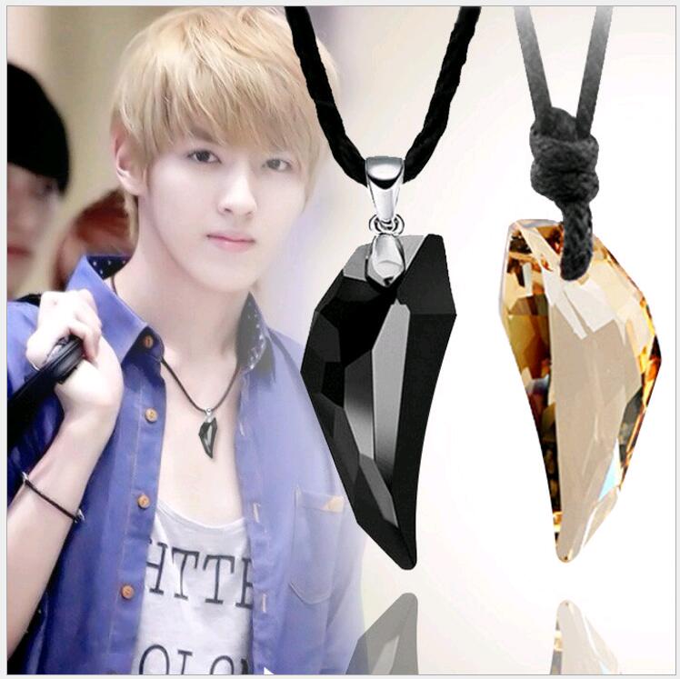 

Swarovski Multicolor Fangs Shape Austrian Crystal Pendant Men Women European Wolf Teeth Long Rope Chain Necklaces Couples Jewelry