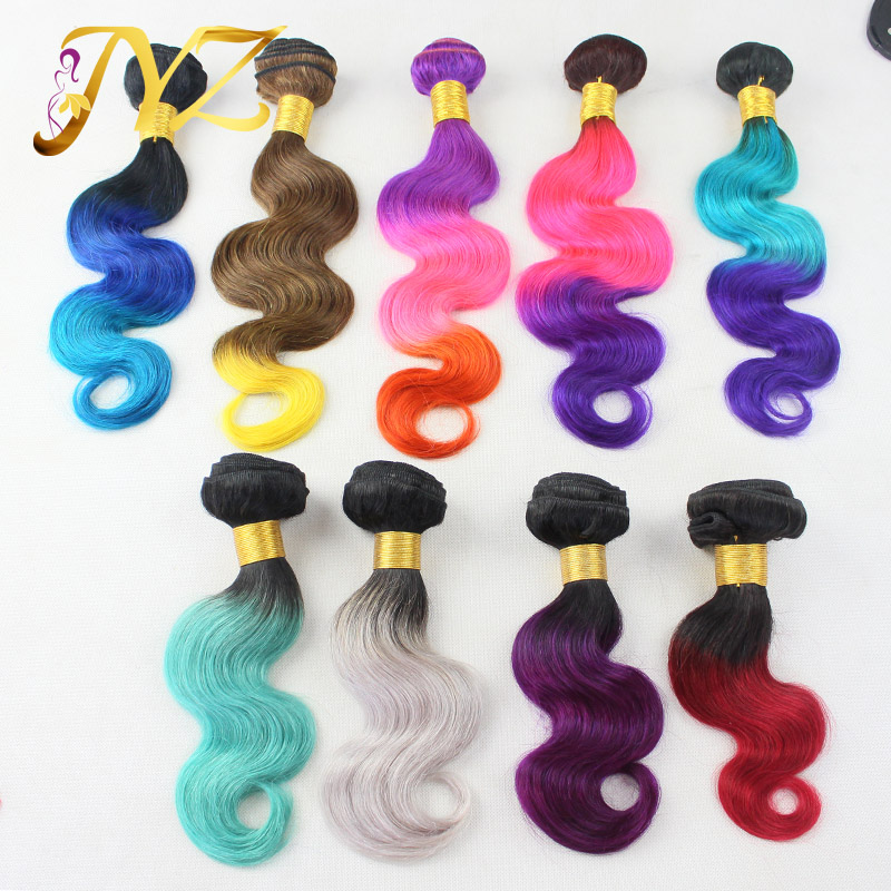 

ombre hair extensions brazilian ombre 3pcs lot virgin human hair weave 1B/red blue grey purple color remy human hair bundles Free Shipping, 1b/blue