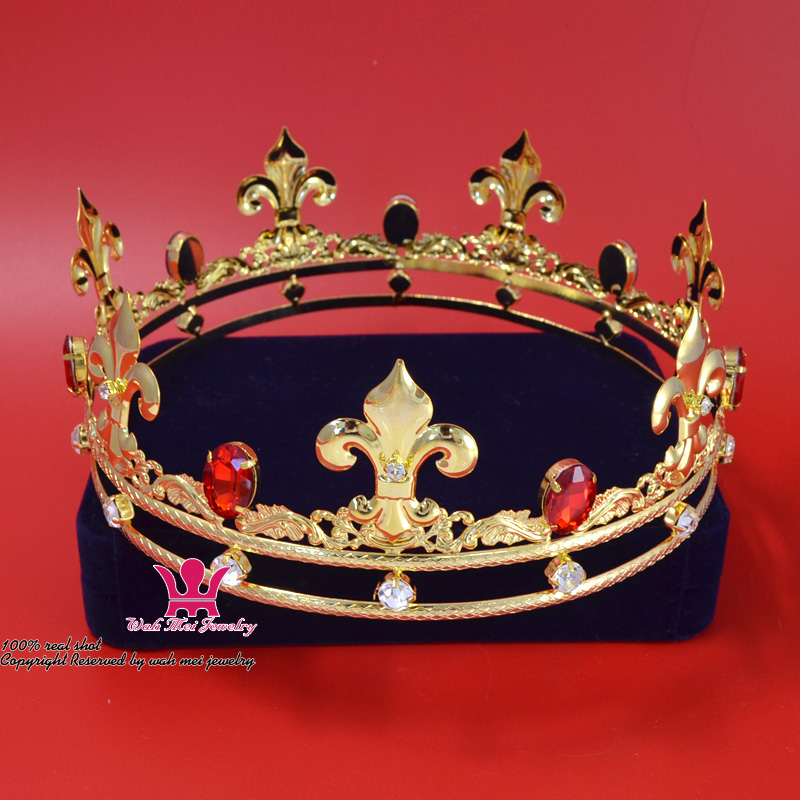 

Men`s Crown Rhinestone Gold Red Crown King`s Royal Tiara Majestic Princess Unisex Imperial Premium Prince Queen Fashion Show Hairwear Mo157