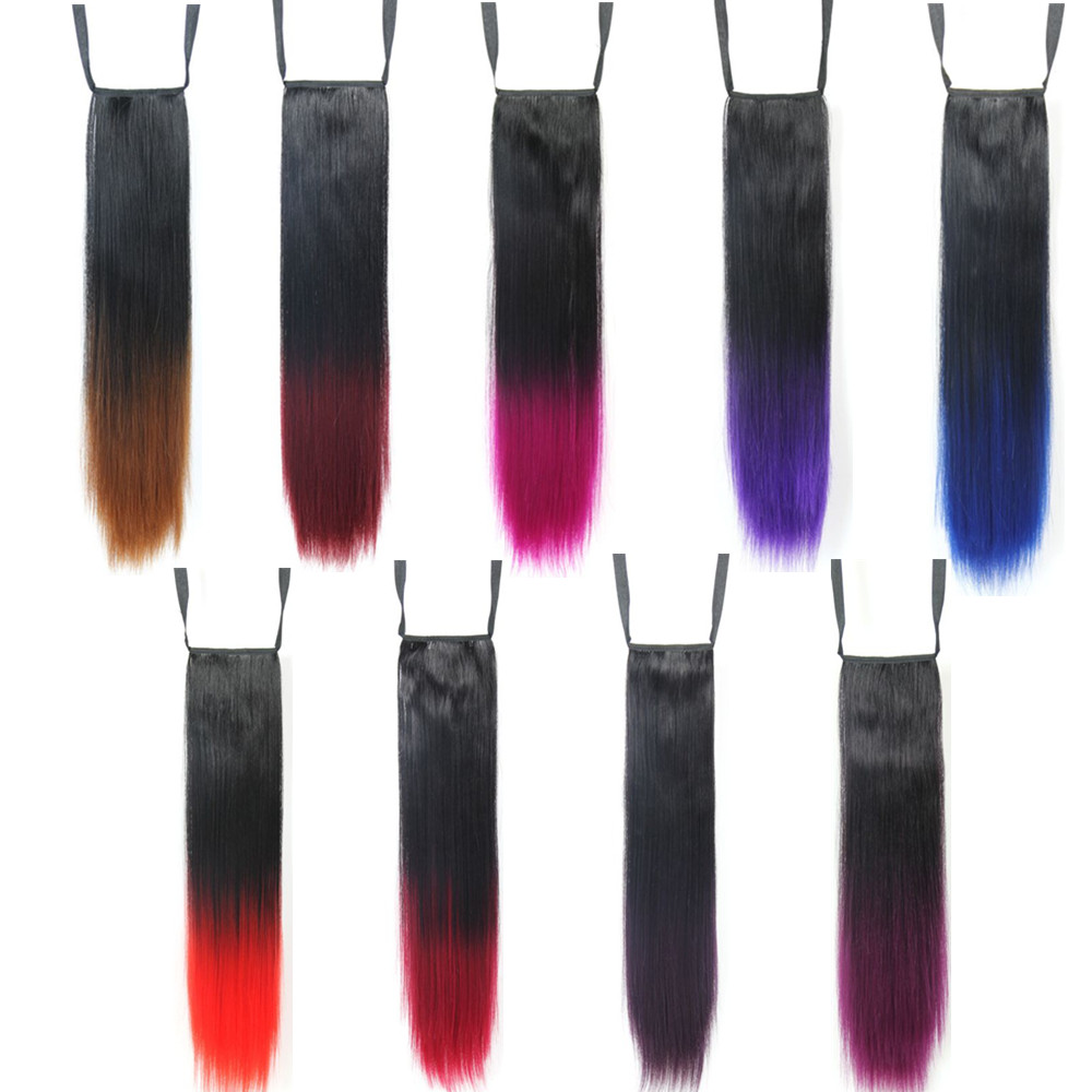 

Ombre Ponytails synthetic straight ponytail with Drawstring Ribbon hair pieces 20inch 150g hair extensions fashion style