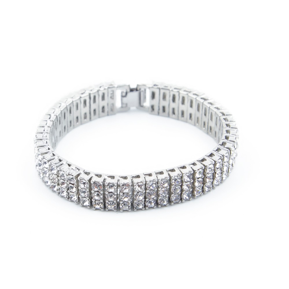 

Mens Silver Gold Gun Plated 8inch Hip Hop Iced Out 3 Row Tennis Bracelet Heavy Bling High Quality Jewelry