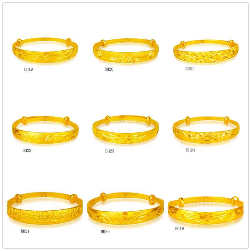 

Dragon and Phoenix Lotus Twill yellow gold plated bangle 8 pieces mixed style GTKBH3,Brand new high grade fashion women's 24k gold bracelet