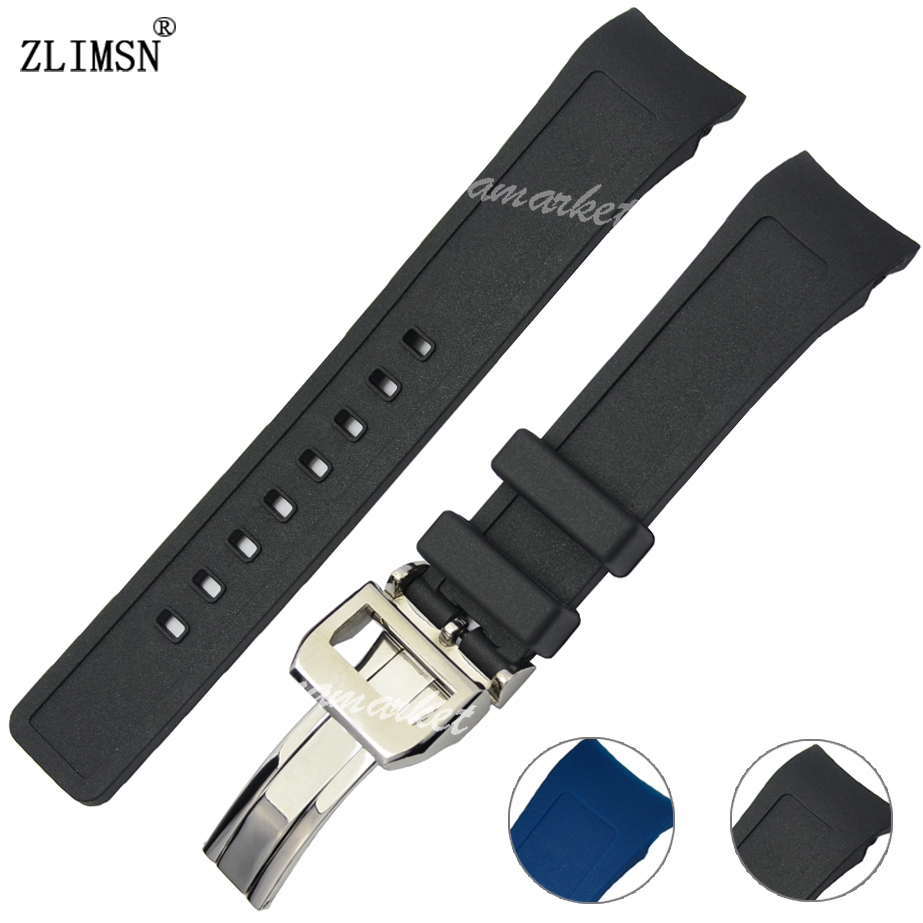 

Watchbands Men Diver Curved End Black Blue Silicone Rubber Watch Bands Strap For Iwcwatch Strap Silver Black Buckle 21mm