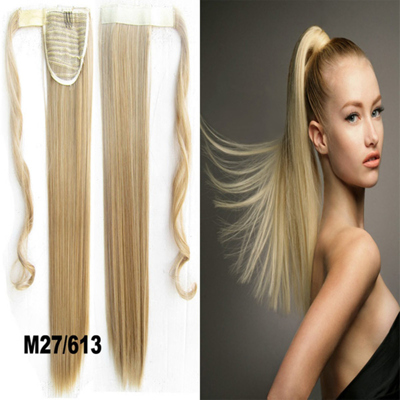 

Wholesale-1PC 22inch 90g Synthetic Long Straight Clip In Ribbon Ponytail Hair Extension hairpiece pony Tail Hair Pieces