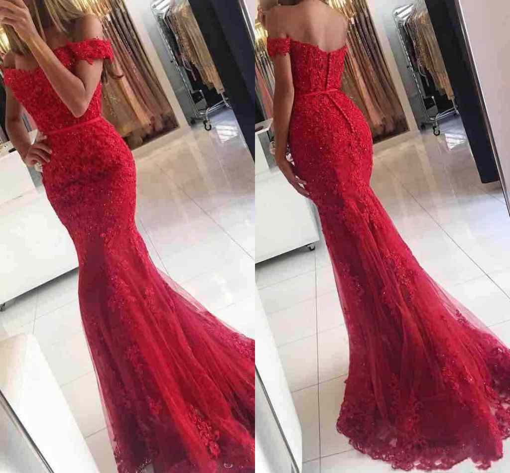 

2017 New Red Lace Mermaid Prom Dresses veatidos off Shoulder Beaded Appliques Tulle Full Length Long African Evening Gowns Formal Party Wear, Silver