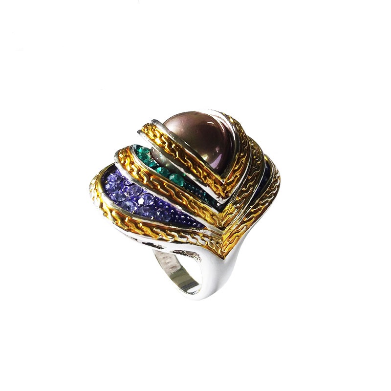 High quality jewellery cocktail rings for women enamel eye ring natural shell pearl rings jewelry antique rings | RN-386B-image-115721058