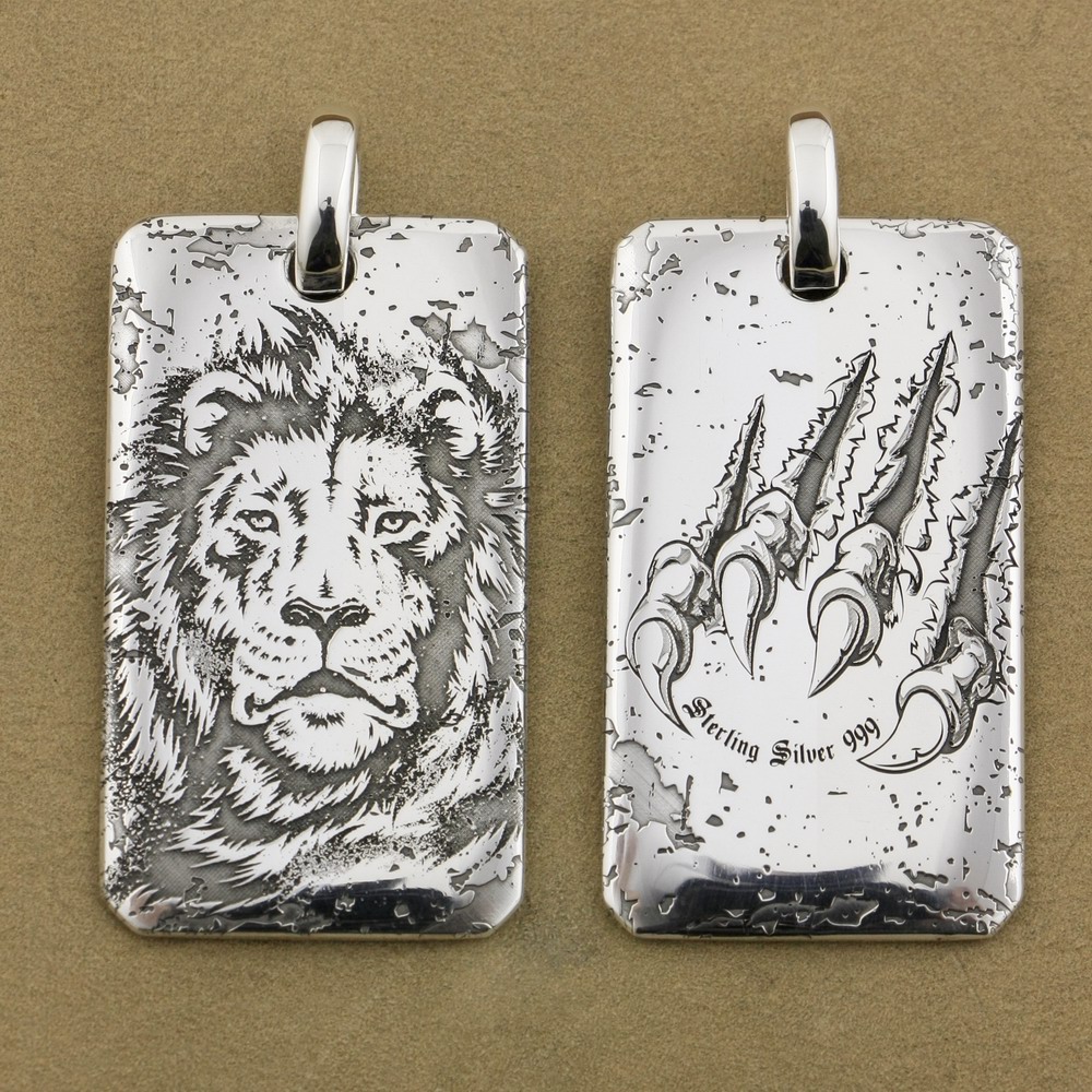 

LINSION Deep Engraved 999 Silver Tiger King Sharp Claws Biker Pendant 9X026S