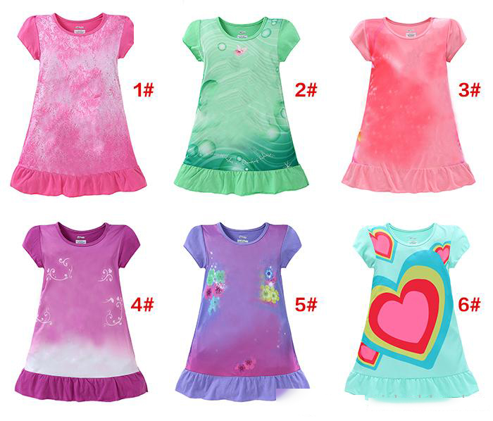 

Summer Baby Girls Dresses Kids Pajamas Dress Polyester Nightgowns Sleepwear Clothes Free Shipping, As photo