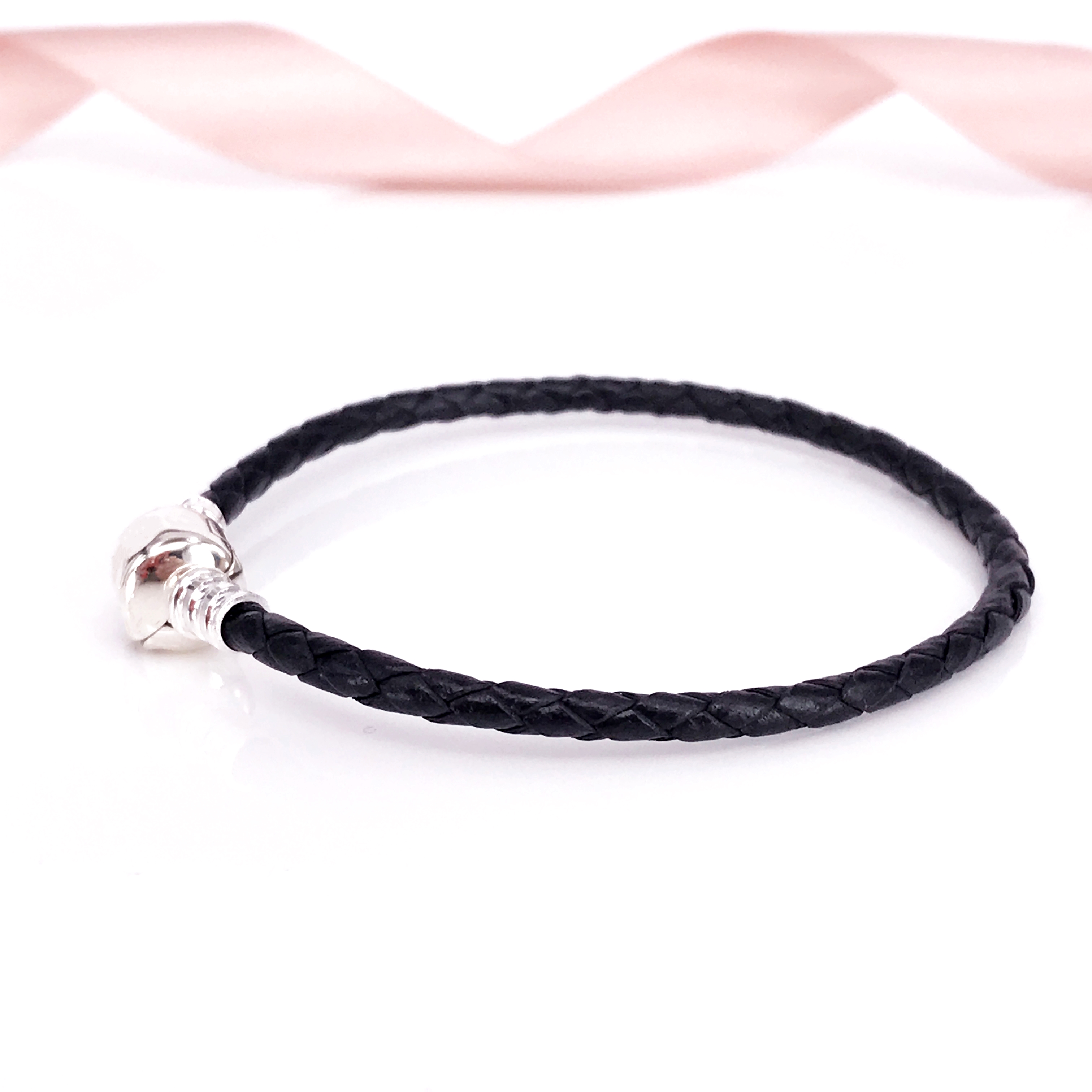 

Authentic 925 Sterling Silver Moments Single Woven -Leather Bracelet Black Fits European Pandora Style Jewelry Charms Beads 590705CBK-S