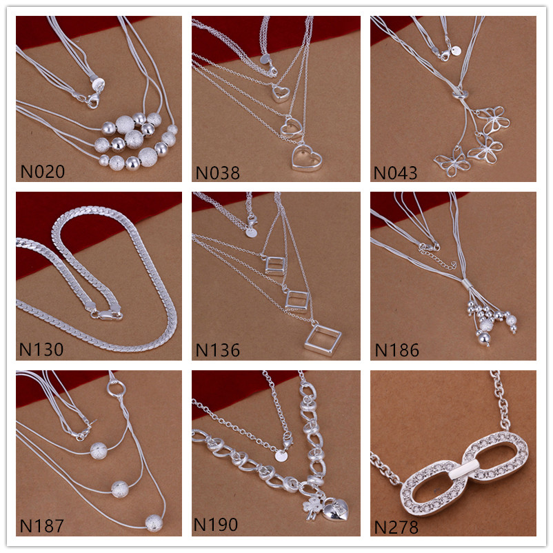 

Butterfly square shape 925 silver Necklace 6 pieces a lot mixed style,burst models women's gemstone sterling silver Necklace EMP49