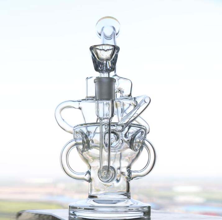 

Tall 26cm Triple Funnel Chambers Bongs Pipes Joint 14.4mm Glass Bongs Water Pipes with Inline Perc Recyle Hookahs Glass
