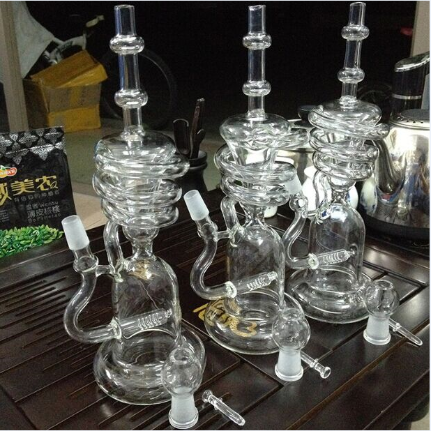 

New arrival recycler glass water bong 26cm height with honeycomb perc inside double use bongs water pipes percolator for hookahs smoking