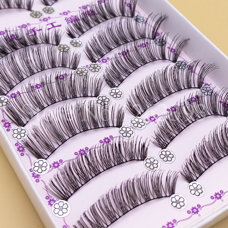 

2016 New Eyelash Natural False Eyelashes Tool Makeup 1 Box 10 Pairs Cross Slim Thick False Eyelashes Natural Long Fake Eyelashes
