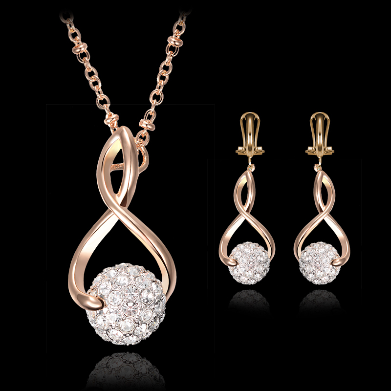 Necklace Earrings Jewelry Set Fashion Women Exquisite Luxury Rhinestone Balls 18K Gold Plated Party Jewelry 2-Piece Set Wholesale JS099