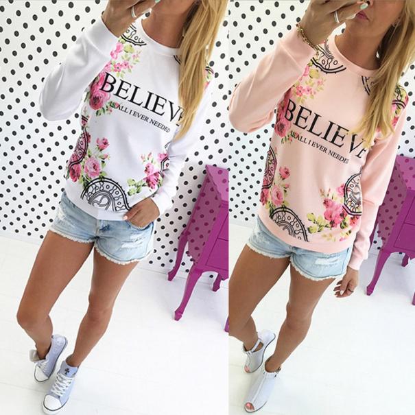 

Kimisohand 2016 Fashion Women Casual Loose Cotton Floral Print Hoodies Sportwear Pullover Sweatshirt Long Sleeve Blouse Tops, White