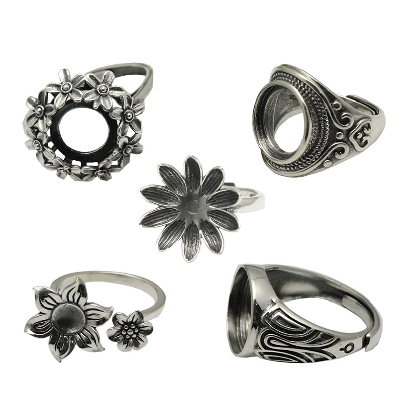 

Beadsnice vintage silver ring 925 sterling silver round ring setting adjustable fashion rings diy jewelry findings ID 34091